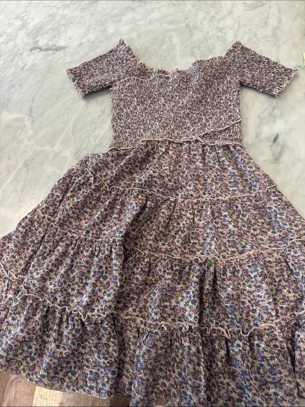 The Impeccable Pig Pink & Purple Floral Smocked Tiered Dress
